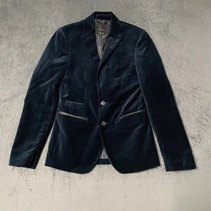 Zara Man Velvet Blazer Mens 36 Teal Sport Coat 2 Button Casual Jacket Slim Suit